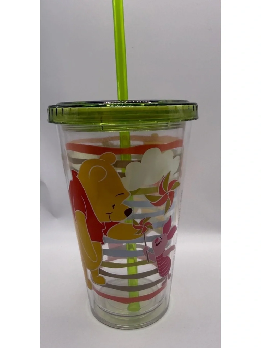 Disney store Winnie the Pooh and piglet cup clouds plastic tumbler w/straw